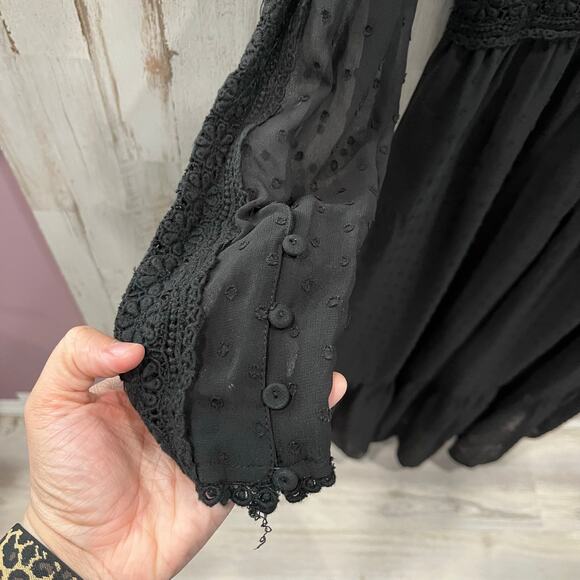 Topshop Black High Neck Gothic Regency Maxi Dress Whimysgoth Addams Lace 8 - Picture 6 of 9